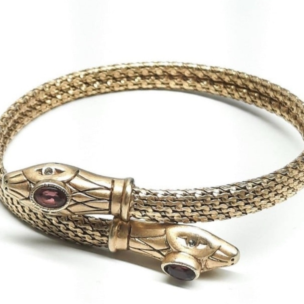 Gold Snake Bracelet with Red Accents